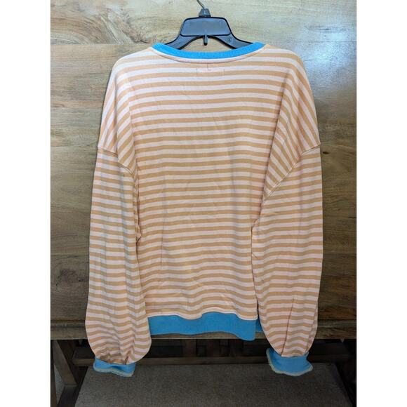 We The Free Sweatshirt Women S Pink Brown Stripe Classic Oversized Crew Neck NWT - Picture 2 of 4
